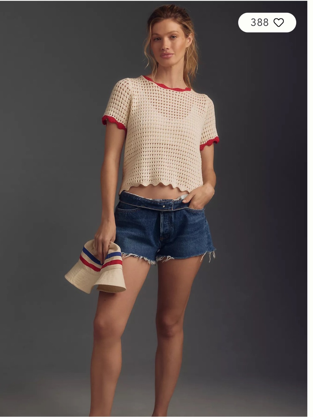 Maeve Cream Crochet Crop Top with Red Trim